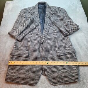 VTG Brookcraft Wool Blazer Mens 46R Grey Brown Glen Plaid Sport Coat 2 Button